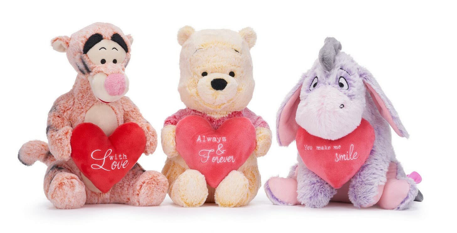 UKToyworld Set of 3 Winnie the Pooh Sweetheart Soft Toys 12" Tigger Eeyore Love Heart