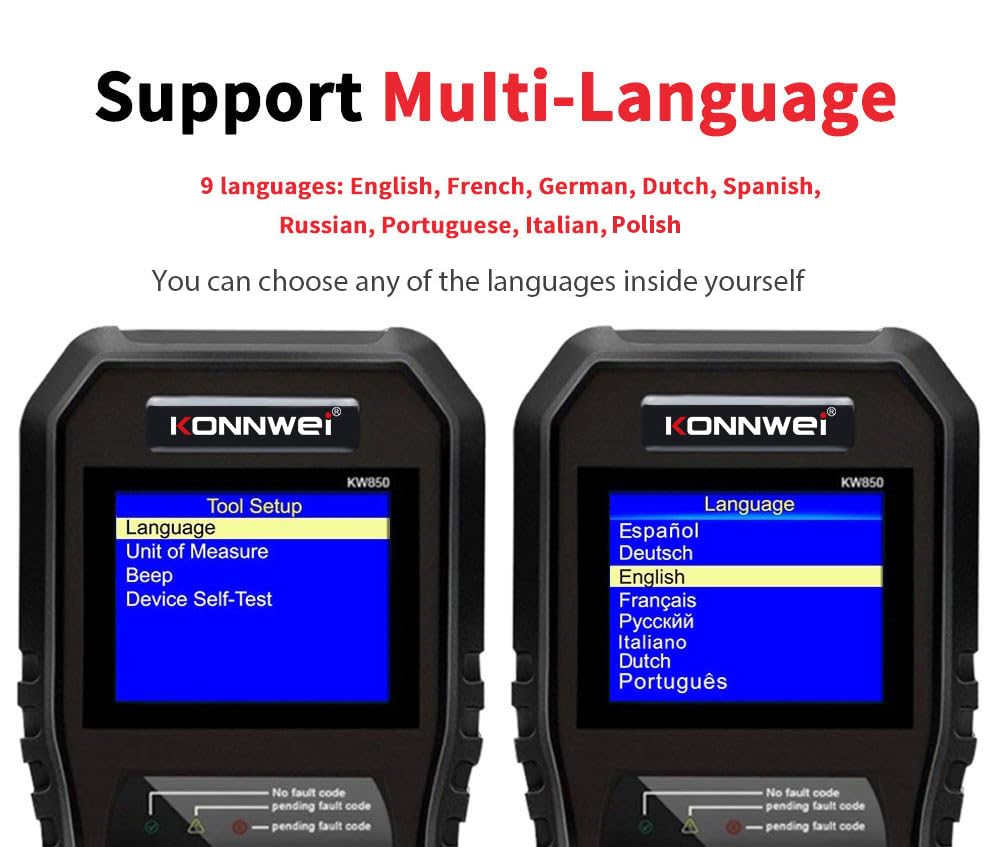KONNWEI KW850 OBD2 Diagnosegerät, OBDII/EOBD Diagnose Fehlerspeicher Auslesen, mit Vollständigen OBD2 Funktionen, Universal Fehlercode Auslesegerät,Kompatibel mit Allen Fahrzeugen nach 2002 (Schwarz)