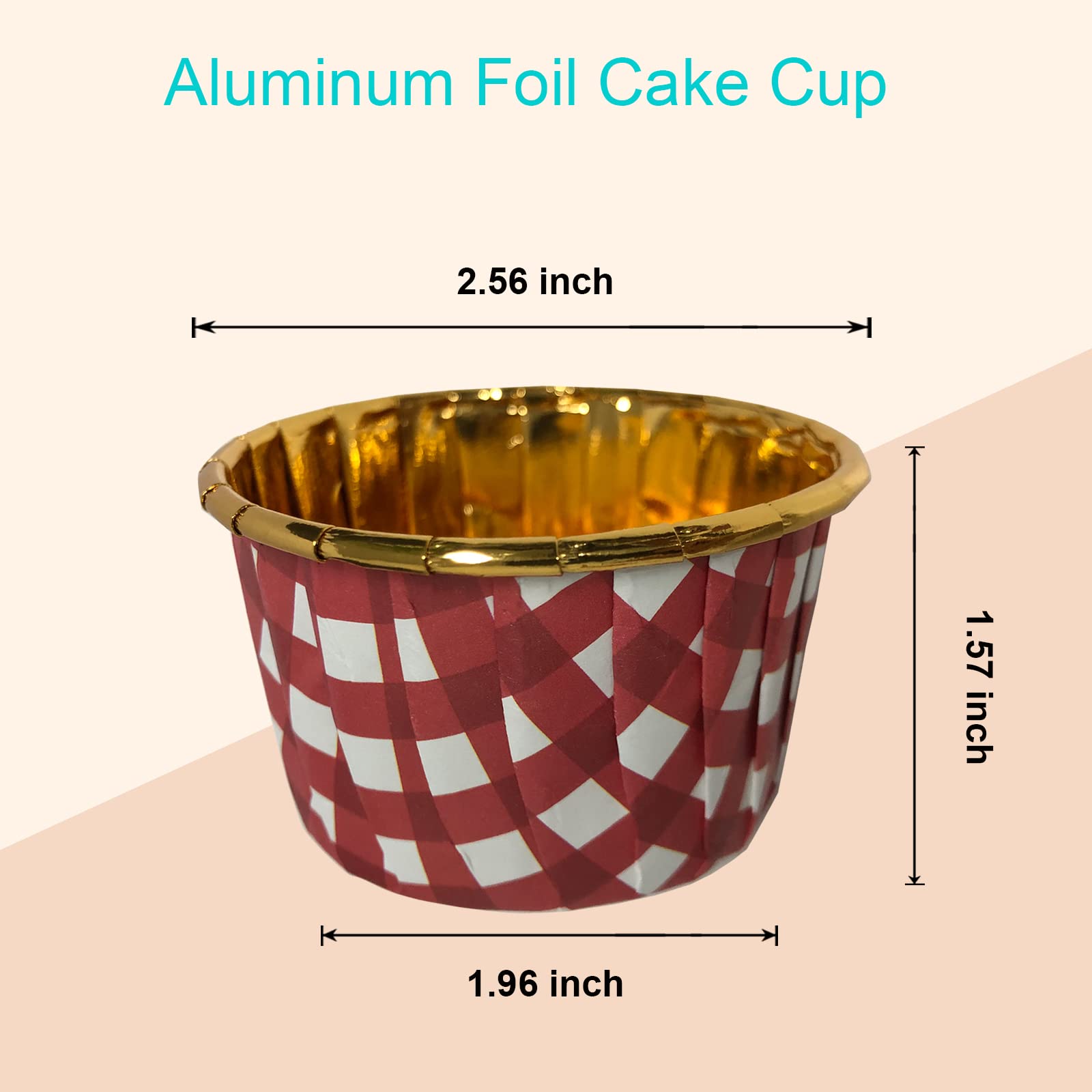 Ruiqiger 50 Pack Gingham Foil Cupcake Baking Cups, 3.5 Oz Checkered Gold Foil Cupcake Liners Muffin Liners Mini Cake Cupcake Baking