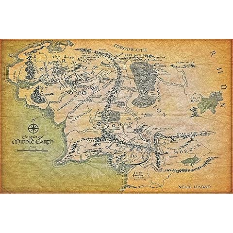 PremiumPrints - Lord of The Ring Map of Middle Earth Hobbit Movie Poster - XMCP898 Premium Canvas 11" x 17" (28 cm x 43 cm) Cover