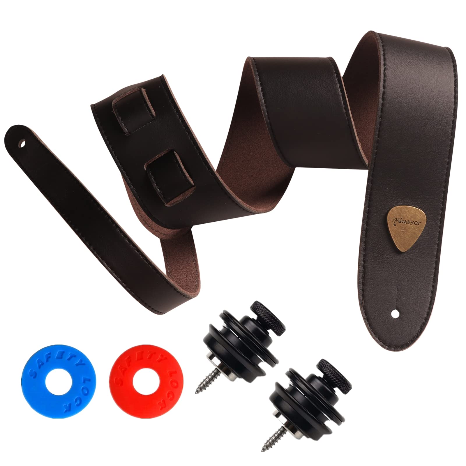 Miwayer Guitar Strap 2" Wide Deluxe Soft Genuine Leather Adjustable Straps Length 38" to 57" for Guitars, Bass