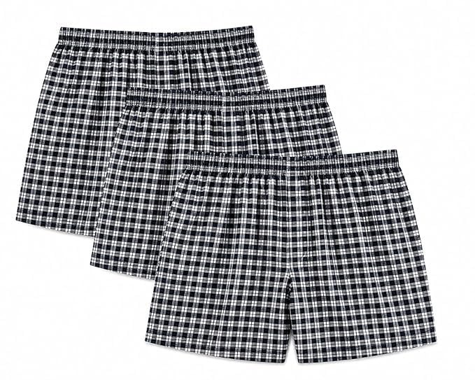 Men’s Cotton Boxer Shorts Pack of 3 | 100% Cotton Checked Boxers for Men | Soft Breathable Relaxed Fit Innerwear Shorts with Elastic Waistband Lounging-image-42
