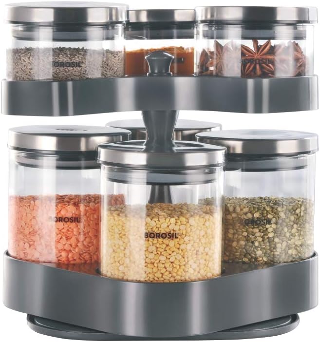 Classic Jar Set Of 7 With Rotating Tray, Clear, Spin & Store Container Pack Of 7, Bclst600300E