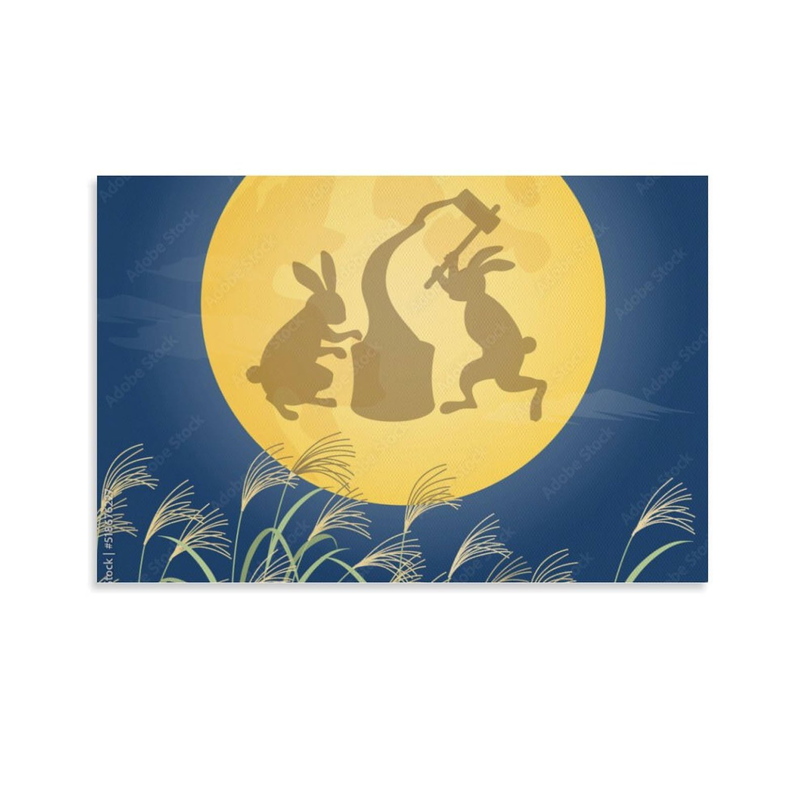 Amazon.co.jp: 月のうさぎシルエットとススキ_お月見_十五夜_ベクター