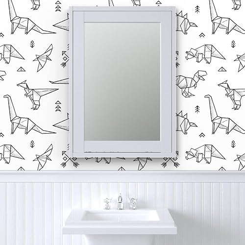 Miniatura 9 de Spoonflower Papel tapiz autoadhesivo de 12 x 2 pies  Dinosaurios Origami Negro Blanco Geométrico Monocromo Papel pintado extraíble personalizado