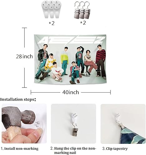 Miniatura 2 de ATEEZ - Tapiz para colgar en la pared, mercancía ATEEZ, decoración de sala de estar, dormitorio, 40 x 28 pulgadas (gris)