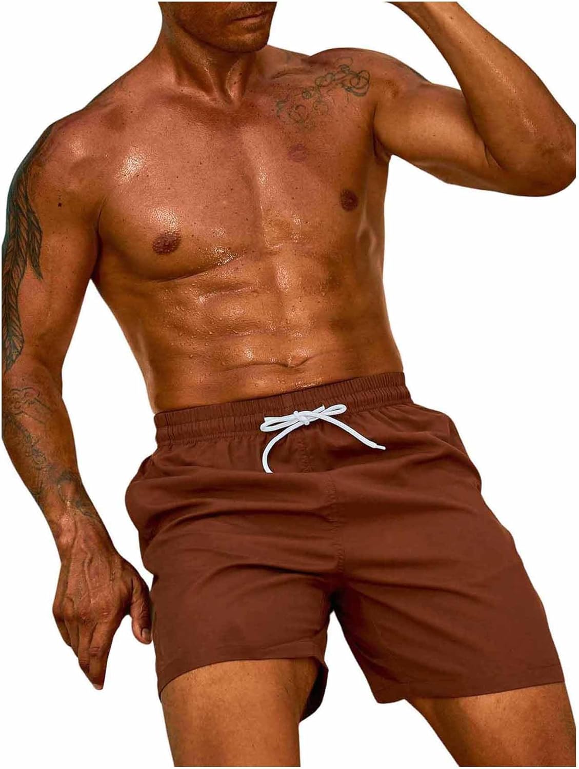 SweatyRocks Men's Drawstring Waist Swim Trunks Solid Bathing Suits Shorts with Pockets - Image 4