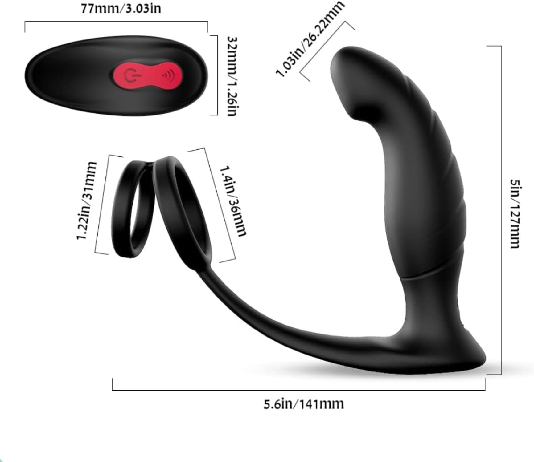 Massaggiatore con due anelli vibranti — 10 modalità di vibrazione, vibratore in silicone ricaricabile tramite USB