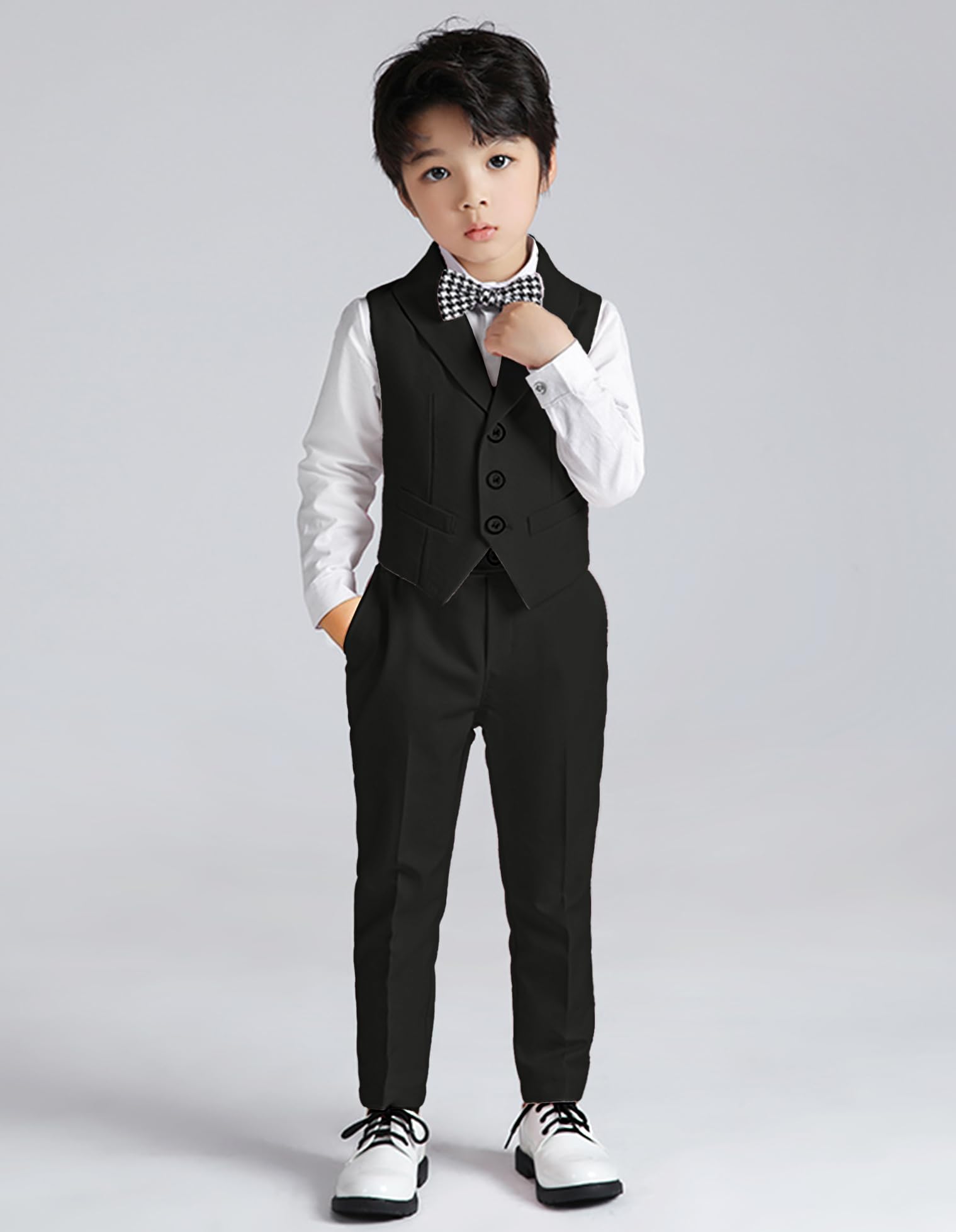LOLANTA Conjunto de Traje de 5 Piezas para Niños, Traje Formal para Bodas y Fiestas de Cumpleaños para Niños, Conjunto de Chaleco, Pantalones, Camisa y Pajarita para Niño de Arras