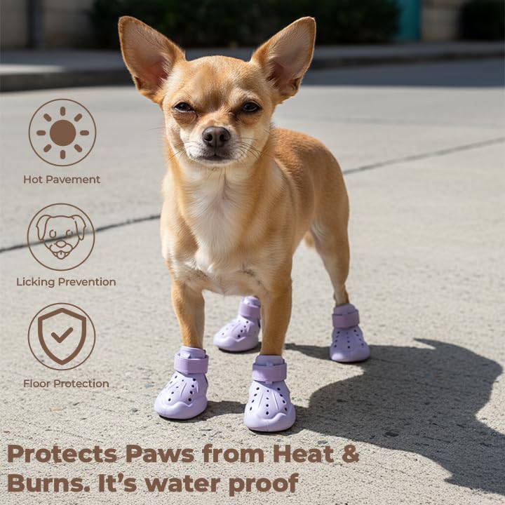 Image of Anti Skid Paw Protector Dog Boots for Hot Summer for Maltese | Waterproof Eva Pet Shoes Anti-Slip | Soft & Lightweight Dog Footwear - Size 7 - Purple