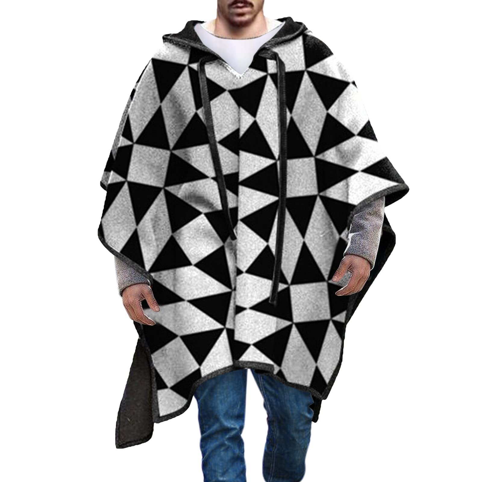 Poncho en laine pour homme - Veste d'hiver cowboy hippie décontractée avec capuche - Coupe ajustée - Avec poches - Polaire chaude - Sweat à capuche d'hiver - Poncho en laine confortable