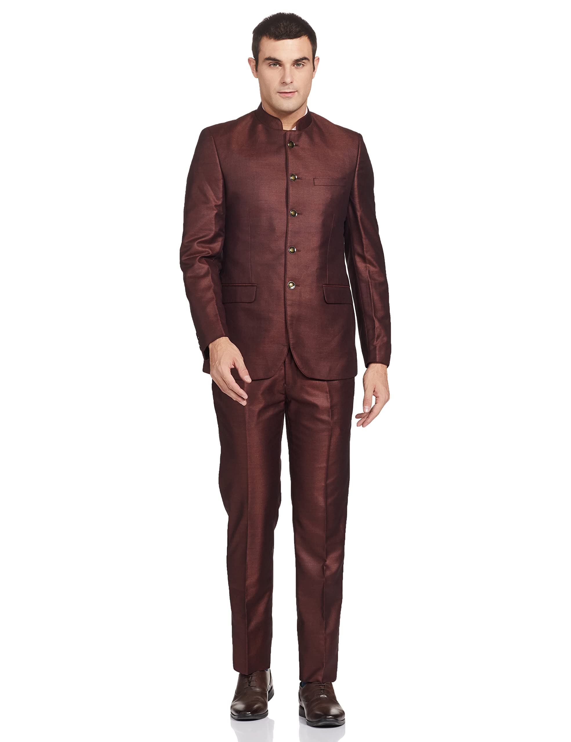 Polyester Blend Men's Full Sleeve Contemporary FIT Medium Brown Formal Suit (RIDB00349-O4 104)-image-32
