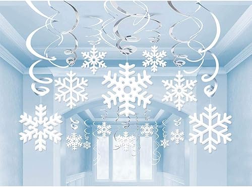 Miniatura 1 de Omgouue Decoración de remolino colgante de copo de nieve de Navidad de 42 unidades – Frozen Winter Wonderland/Navidad/vacaciones para fiestas de Año