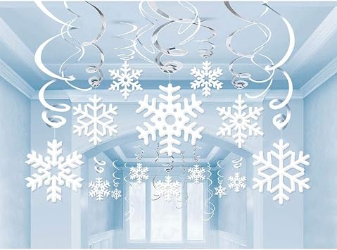 Omgouue 42Ct Christmas Snowflake Hanging Swirl Decorations - Frozen Winter Wonderland/Xmas/Holiday for New Year Party Supplies