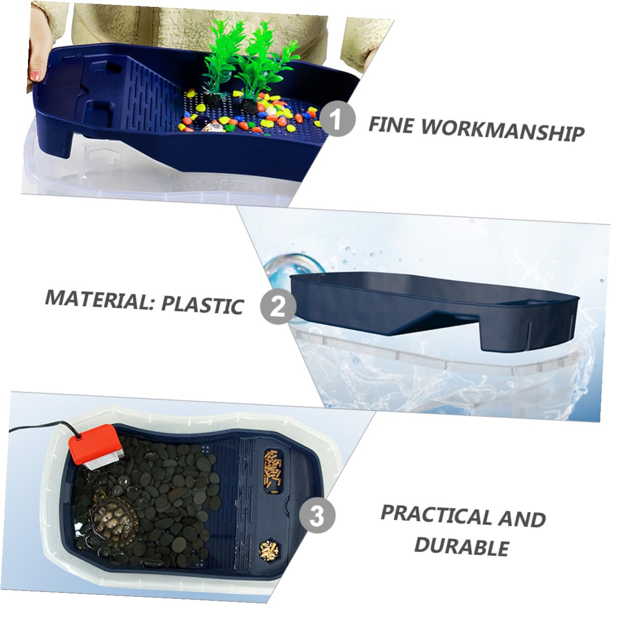 HEMOTON Acquario per Prendere Sole in Plastico Blu Piattaforma per Tartarughe d Acqua Doppio e Resistente a Rotture per Nuoto e Riposo