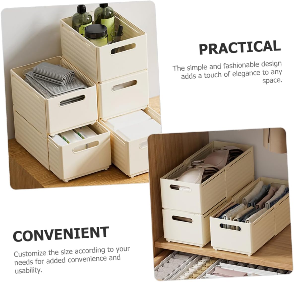 2pcs Underwear Storage Organizer Multi-use Drawer Cases for Underpants Socks Lingerie Cream White Design for Home and Closet Organization