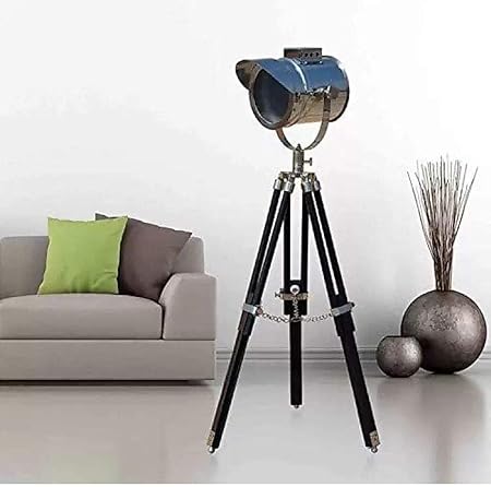 Iron and Steel Handmade Antique Floor Searchlight Spot Studio Tripod with Lamps and Lights