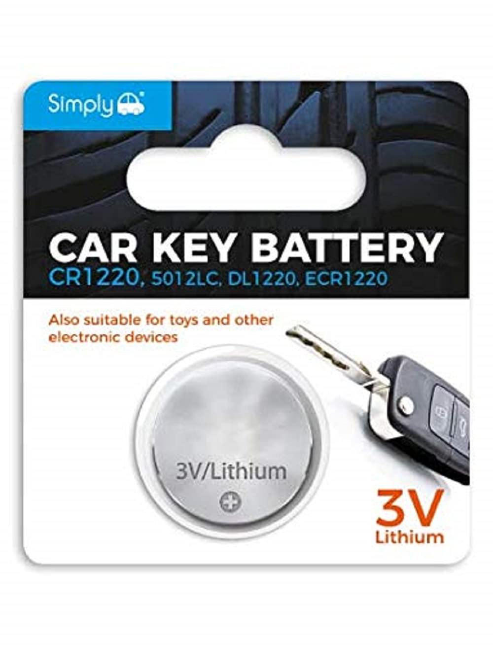 Simply Auto SB-CR1220 Long Lasting 3V Lithium Coin Cell Car Key Battery ideal for Car Key fobs, Watches, Calculators and Small Toys - 1x Blister Pack
