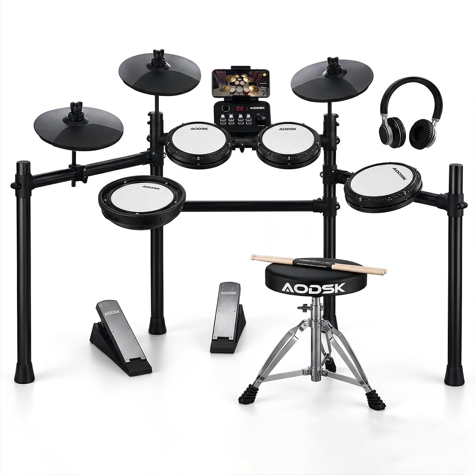AODSK Electronic Drum Set, Professional Mesh Drum Pads, Upgraded Sound Module 260 sounds/…