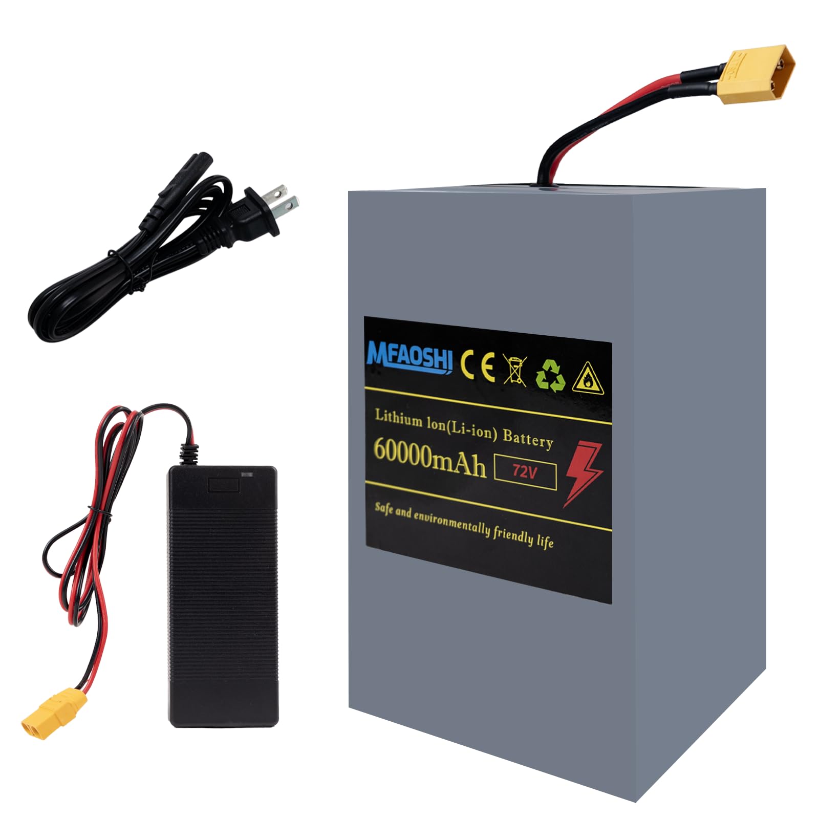 72V 60Ah Lithium Battery for E-Bike/Scooter/Motorcycle - 3500W Max Power, 45 Mile Range,Fast Charger, BMS Protection (A-Grade Cells, Fireproof Design)