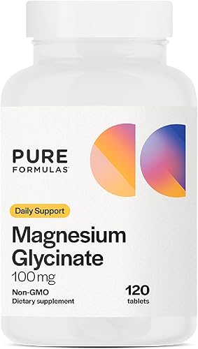 PureFormulas Glicinato de magnesio 100 mg de apoyo diario para el estrés, nervios, sueño, músculos, metabolismo, suplemento de glicinato de magnesio