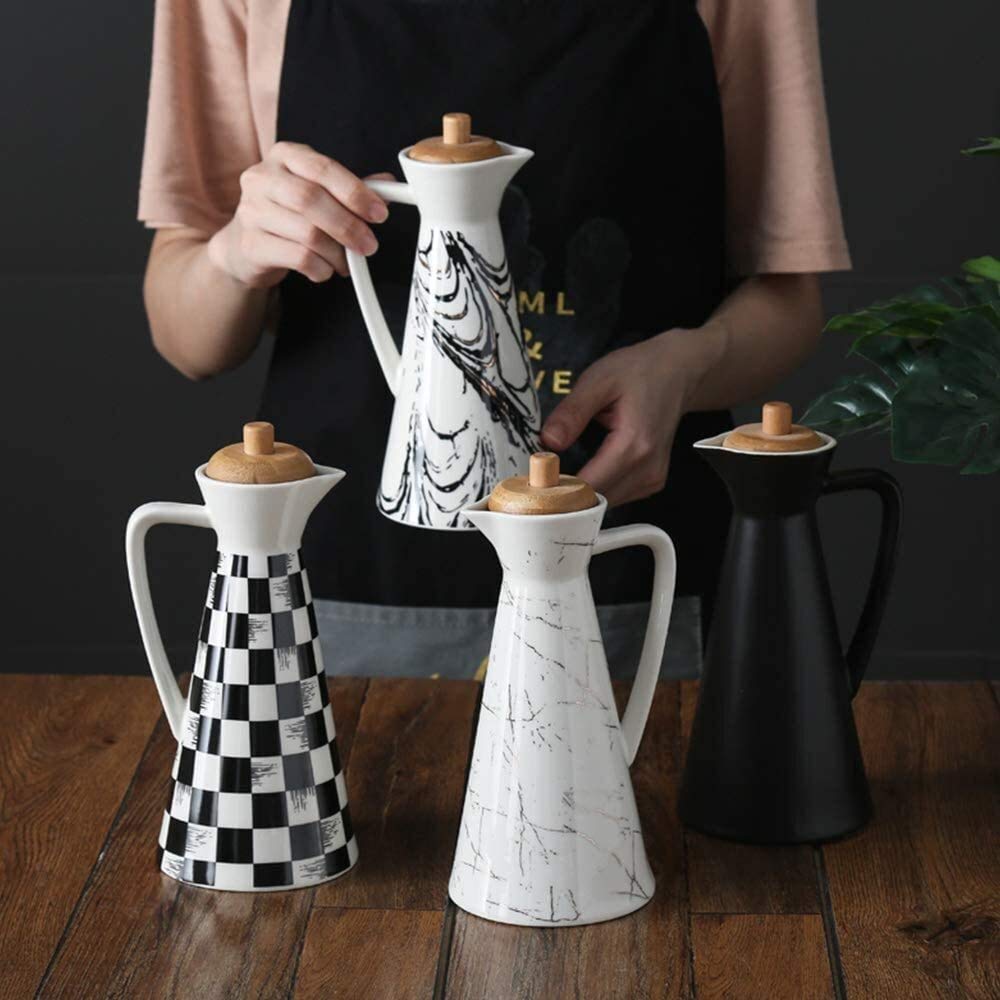 Ceramiczny dozownik oleju i octu z nakrętką uszczelniającą, konstrukcja zapobiegająca wyciekom, do oliwy z oliwek i sosów