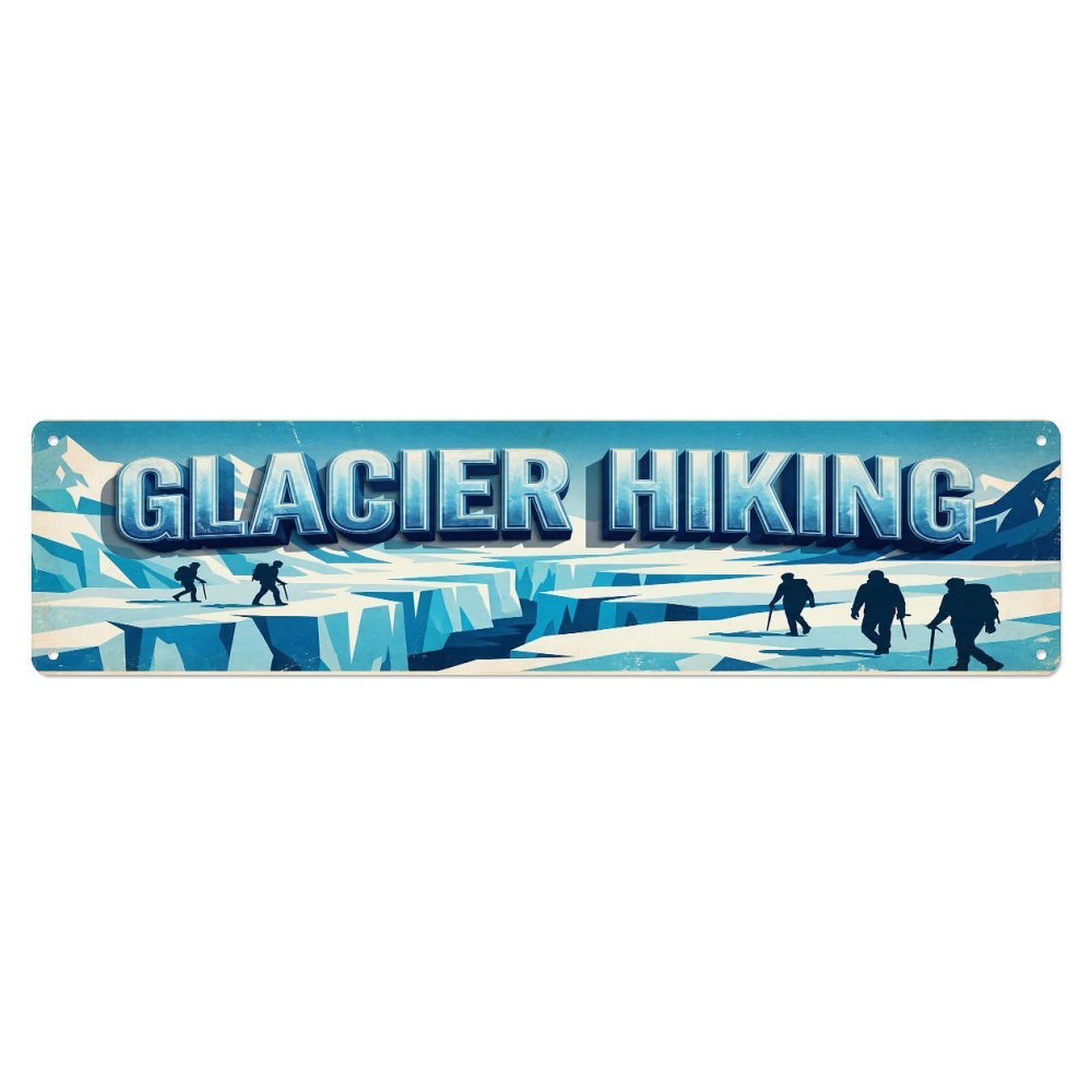 Cmhok Vintage Style Vintage Glacier Hiking Outdoor Activity Sports Metal Tin Sign Wall Decor For Cafe, Club, Garden Metal Poster 4X16inch