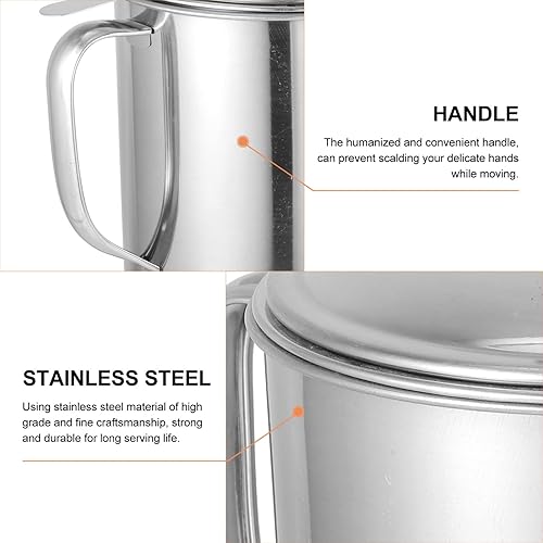 Miniatura 8 de UPKOCH Contenedor de grasa colador de aceite mango de acero inoxidable almacenamiento de aceite boca ancha a prueba de fugas contenedor de grasa de