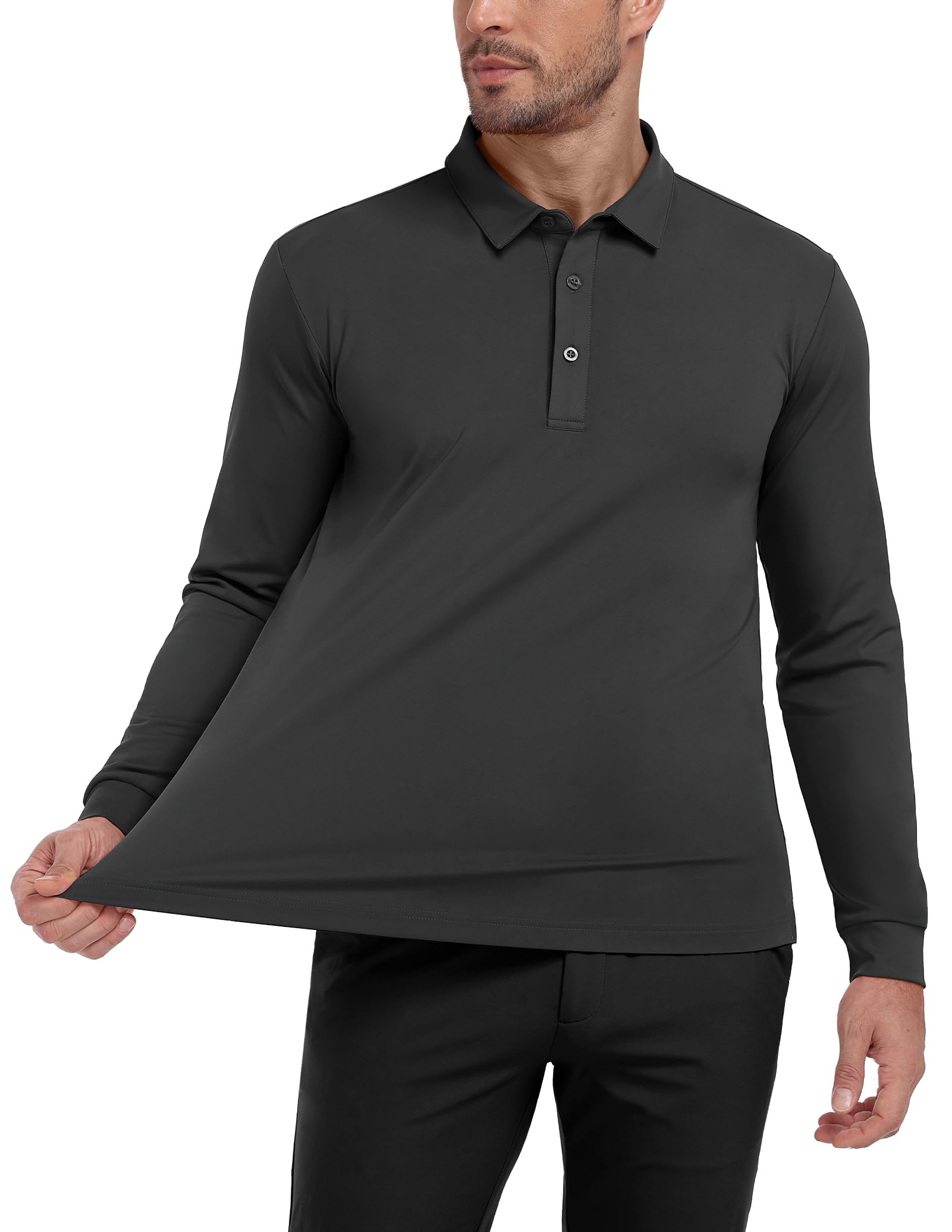 MIER Poloshirts für Herren, langärmelig, trockene Passform, Golf, athletisch, Arbeitshemd mit Kragen und UV-Schutz LSF Sonnenschutz (inhärent UPF 50+)