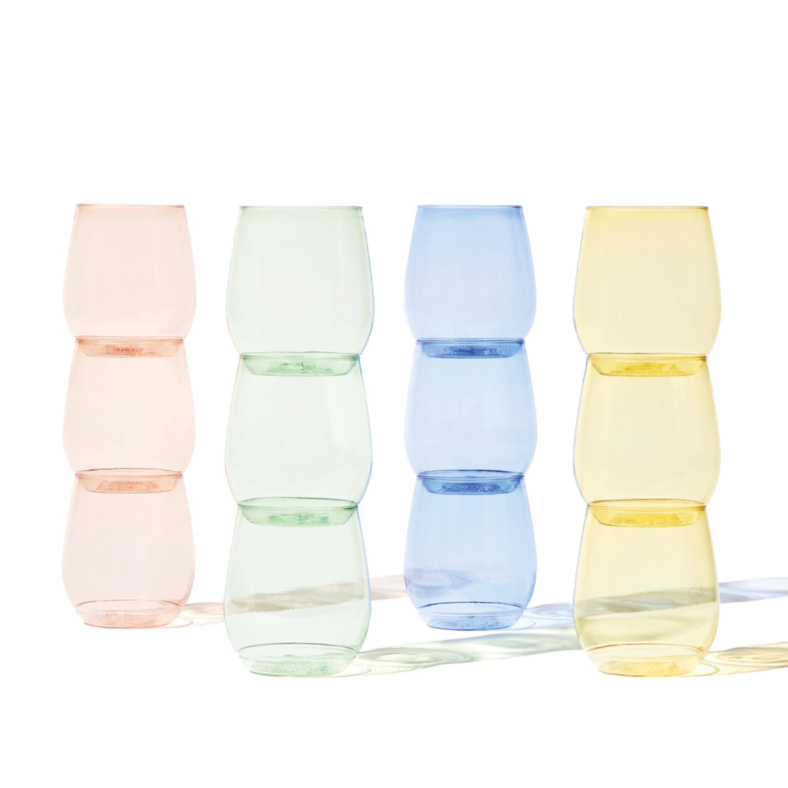 Tossware Mix Color Pop 14Oz Vino - Color Series Set Of 12, Premium Quality, Recyclable, Unbreakable & Crystal Clear Plastic Wine Glasses