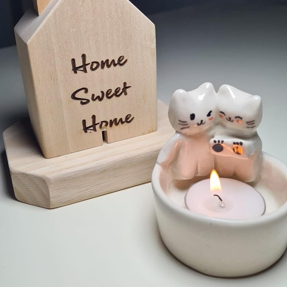 Cartoon Kitten Candle Holder, Cat Candle Holder with Warming Cat Paws, Plaster Candle Holder Decor, Cute Cat Scented Candle Holder Home Decor, Gift for Cat Lover (without Candle) (Couple Kitten)