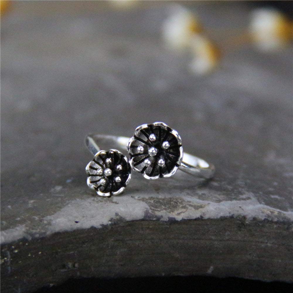 HGJH Verstellbarer Ring, Sterling Silber Ringe Frauen 925 Kleine Blume Verstellbare Ringe Retro Mode Verstellbare Sterling Kleid Ringe Verlobungsring Geschenke Für Männer Mädchen Frau Ewigkeitsringe