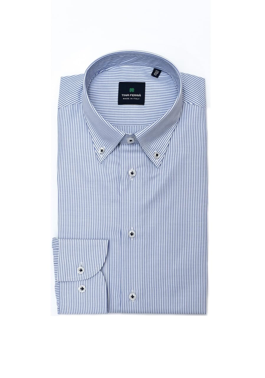 Tina Ferrà Camisa casual a rayas elegante hombre, ajuste regular, camisa de algodón de manga larga, 100% Made in Italy