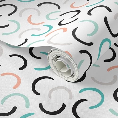 Miniatura 2 de Spoonflower Peel & Stick Wallpaper 12ft x 2ft - Abstract Circles Mint Coral Geometric Scandinavian Memphis Style Circle Pastel Custom Removable