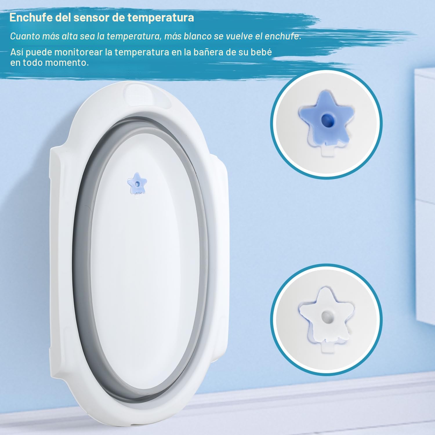 Ikodm Bañera para Bebé Plegable con Estructura, Alfombrilla, Desagüe y Soporte - Segura para Su Bebé