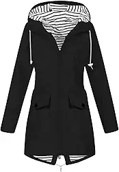 Kuluzego Roupas femininas grandes jaquetas com capuz para mulheres com capuz à prova d'água simples outono inverno 2025, P-l19 azul-marinho, XG