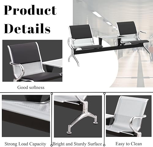 Miniatura 4 de Banco de 3 asientos para sala de espera, sillas de vestíbulo para oficina, sillas de recepción con brazos y cojín de poliuretano para aeropuertos,
