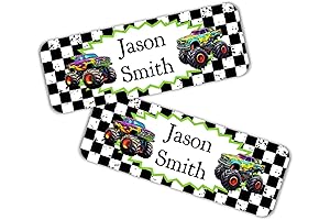 60 Monster Truck School Supply Name Labels -- Personalized Name Tags for School Supplies