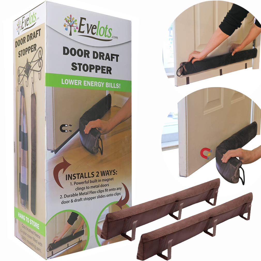 2 Pack - Evelots Door Draft Stopper/Noise Blocker - 2 in 1 - Strong Magnets for Metal Door, Clips for Regular Door - 36 Inches Wide - No Repositioning - No Need to Bend