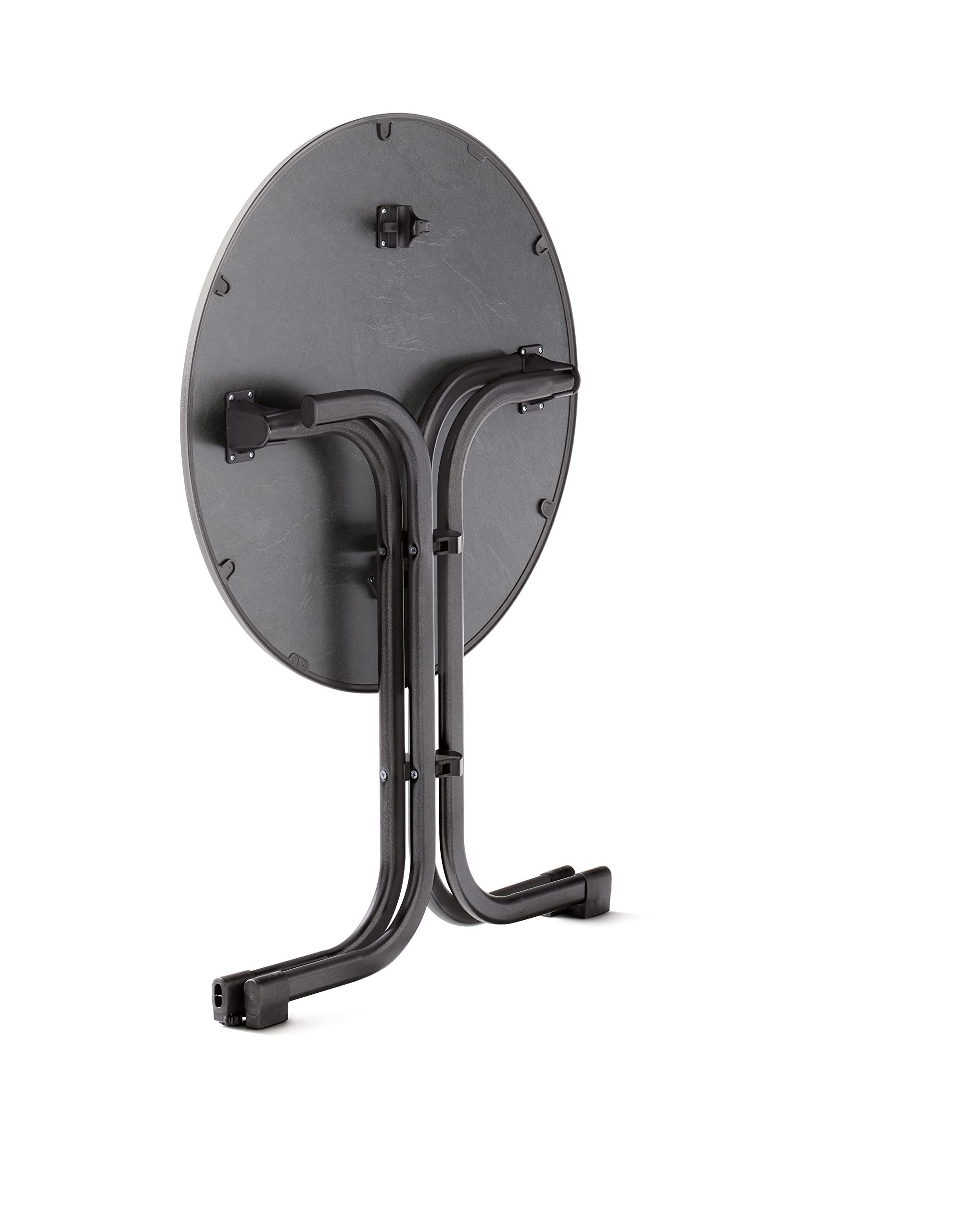 SIEGER Boulevard-Klapptisch mit Mecalit-PRO-Platte. Plattenmaß ca. 70cm ø, Eisengrau/Schiefer Anthrazit
