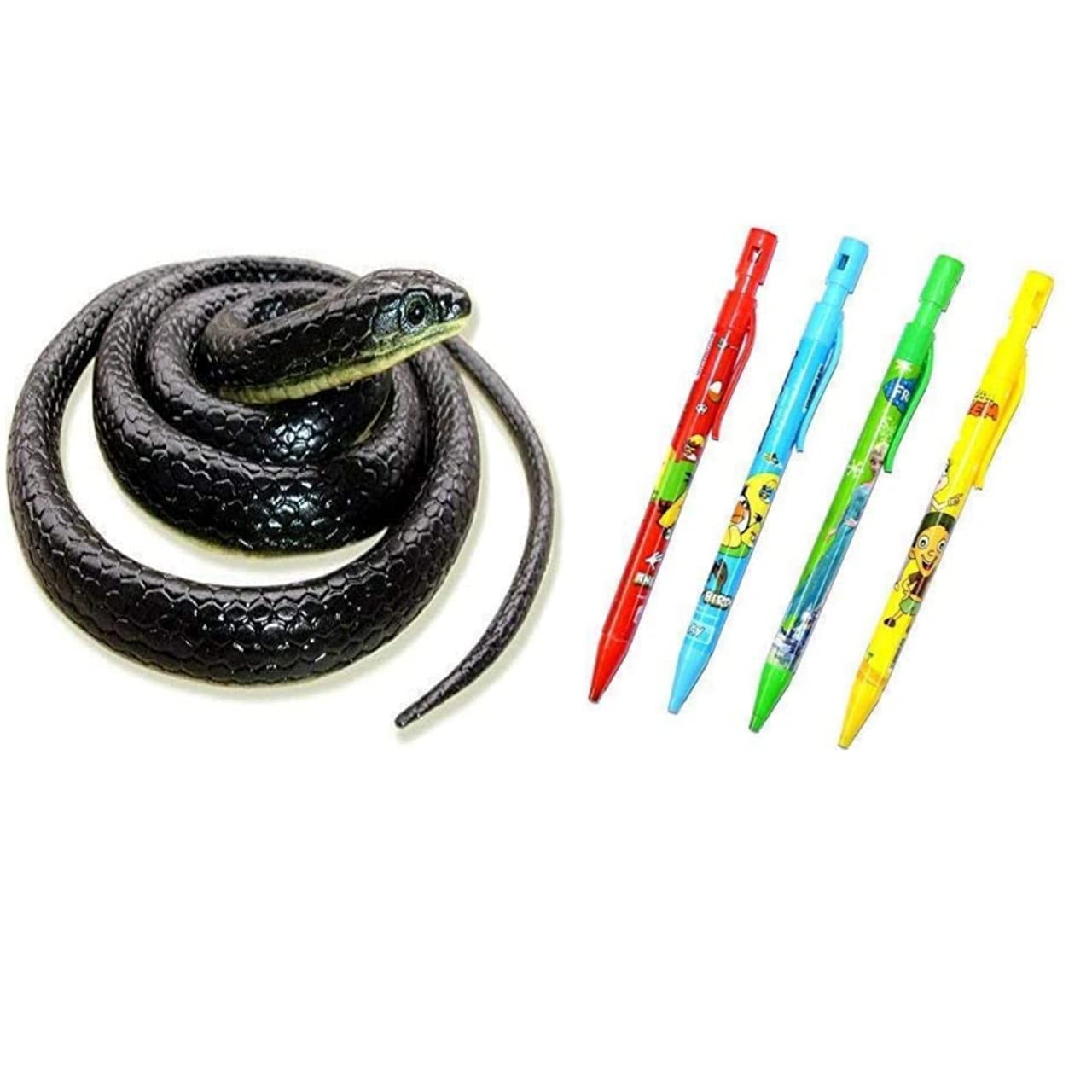 IMTION Special Combo (Pack of 1 Pcs Snake Toys + Free 1 Pcs Mechanical Pencil Any Colour) Toys Gifts Rubber Snakes Prank Toy (Multi Colors, 28-inch)