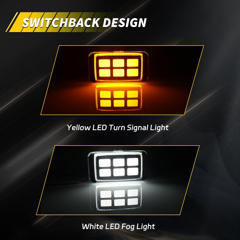 Fog Lights Assembly Compatible with Chevro-let Chevy C1500 C2500 C3500 K1500 K2500 K3500 1988-1999, [Switchback Design] White LED Fog Lamp & Yellow Signal Light, 1 Pair, Clear Lens