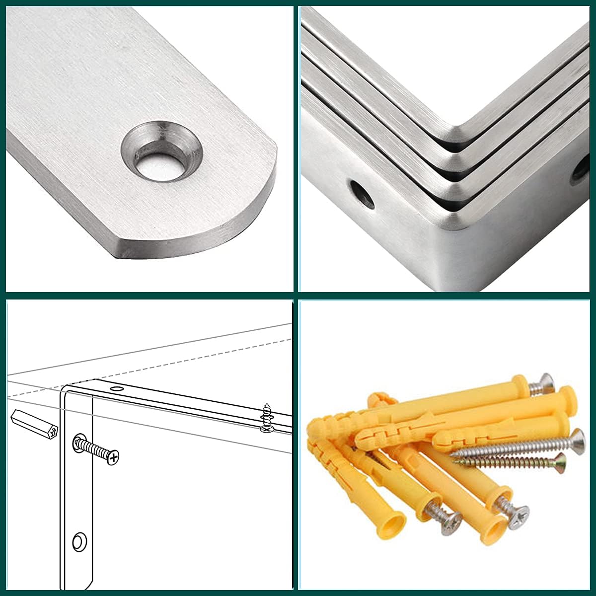 Shelf Corner Brace, L Bracket, Stainless Steel Shelf Brackets, 5" x 3" Heavy Duty Support Corner Brace Joint Right Angle Bracket for Shelves Tables Dressers Chairs 4pcs