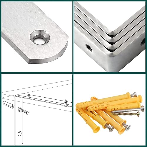 Miniatura 8 de Soporte L, soportes de acero inoxidable, soporte de esquina resistente de 5 x 3 pulgadas, soporte de esquina para estantes, mesas, aparadores,