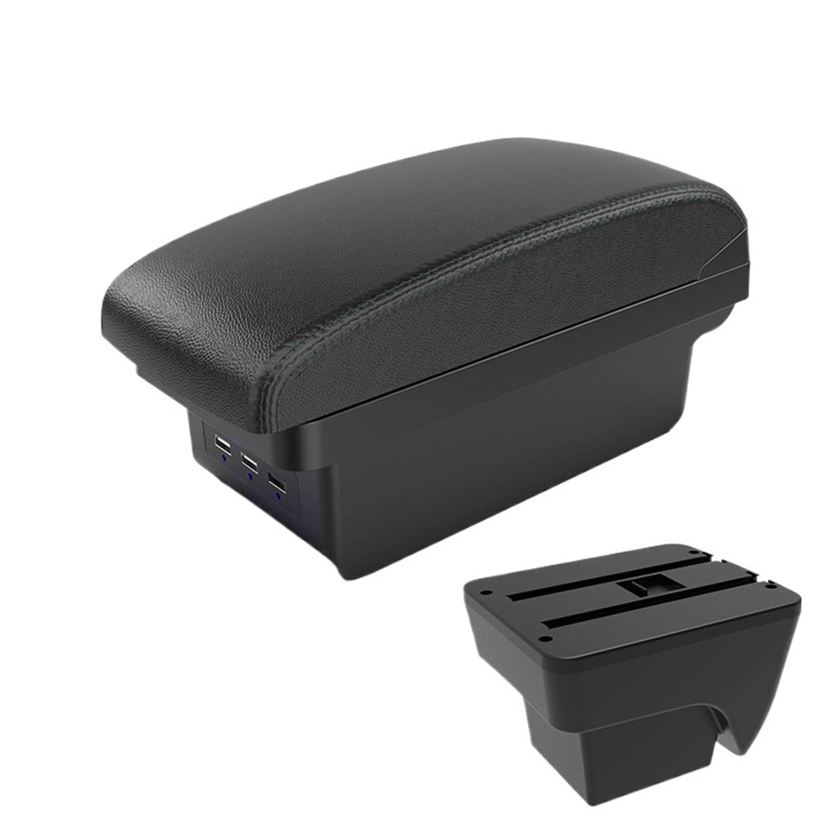 POZMNGTI Armrest Compartment Fit For SEAT IBIZA Car Armrest Modification Multifunctional Double-layer Storage Box With USB Charging Accessori(B2 Black line 3 USB)