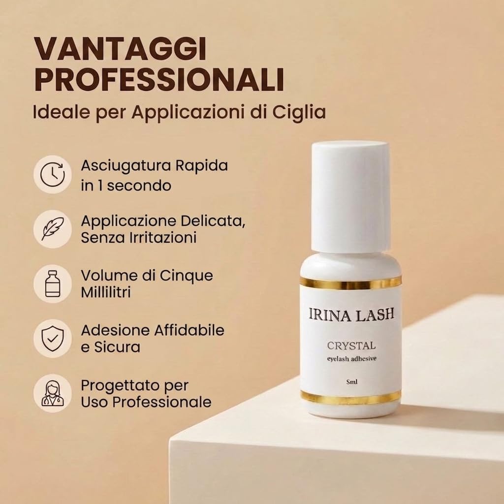 Colla per ciglia Extension, Volume Crystal, Registrazione sanitaria, Asciugatura rapida in 1 secondo, incollatura in 7 sec, 5 ml nero per extension - Irina Lash