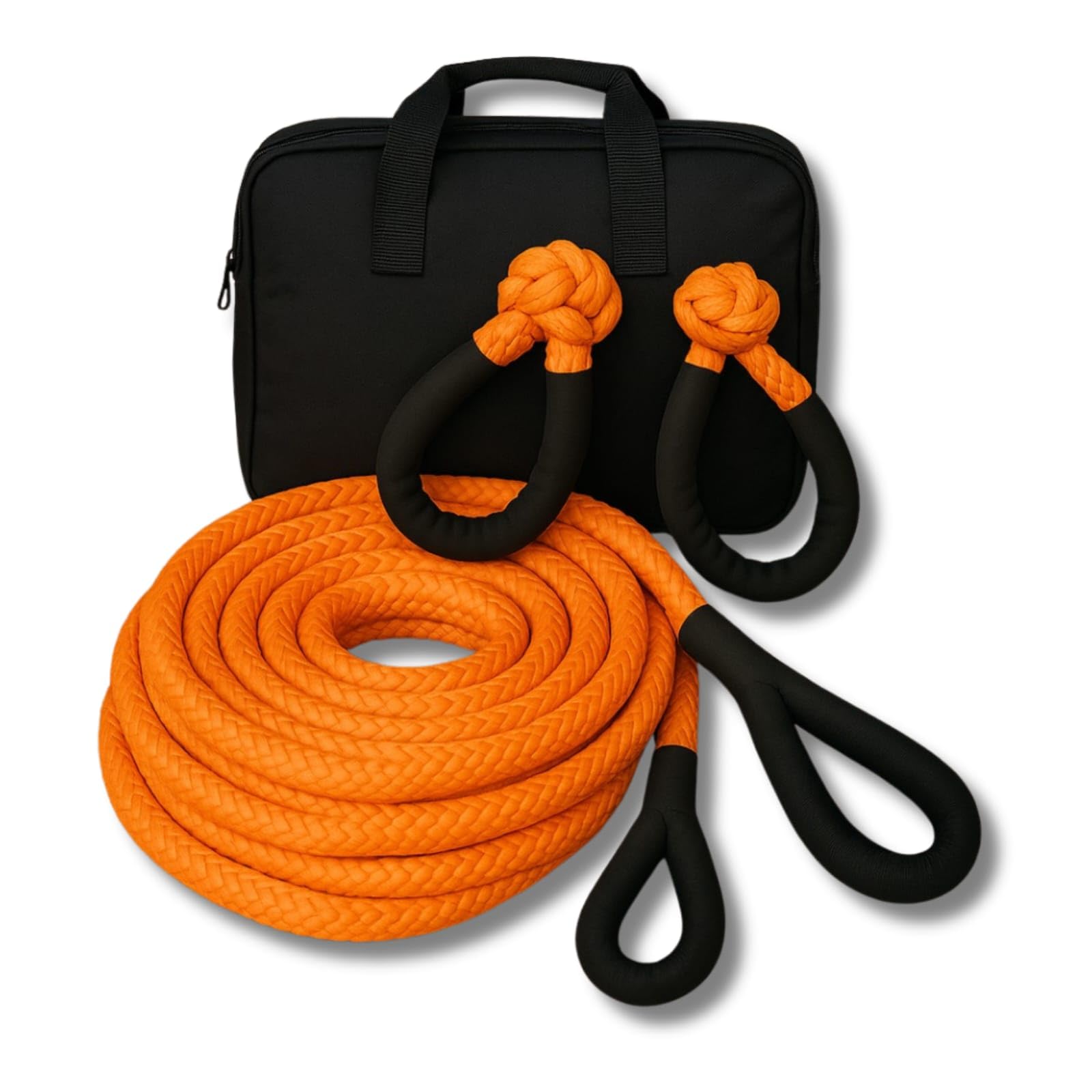 Kit Rescate Offroad Eslinga Cinética 1" x 6m Naranja 33000lbs + 2 Grilletes Plasma + Bolsa Transporte para Coches Camión SUV, 6M Cuerda de Remolque
