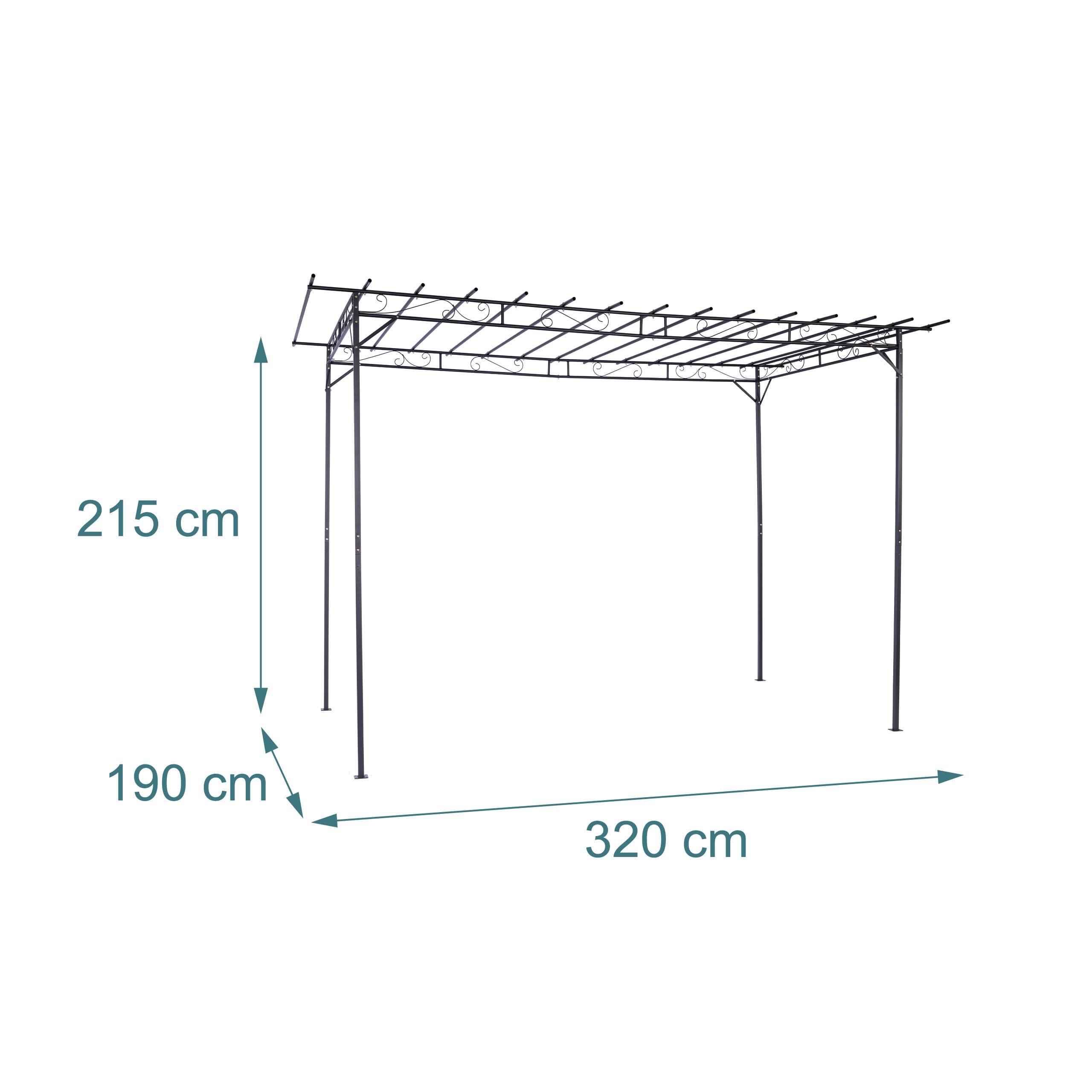 Relaxdays Pergola, Metallo, HxLxP: 215 x 320 x 190 cm, Copertura per terrazza autoportante, Arco per Rose, Nero