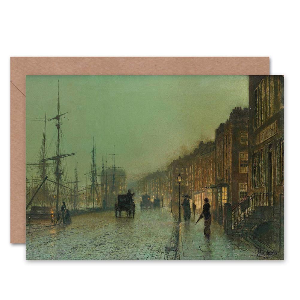 Wee Blue Coo Green|Black John Atkinson Grimshaw Glasgow Docks 1881 Painting Greetings Card