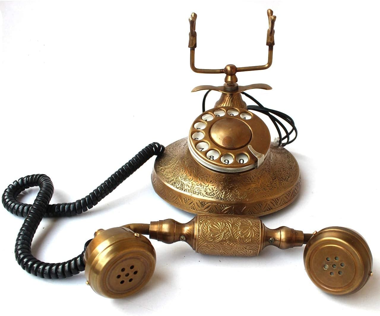 Brass Maharaja Telephone – French Victorian Style Vintage Landline Phone with Rotary Dial, Halloween-Inspired Accent